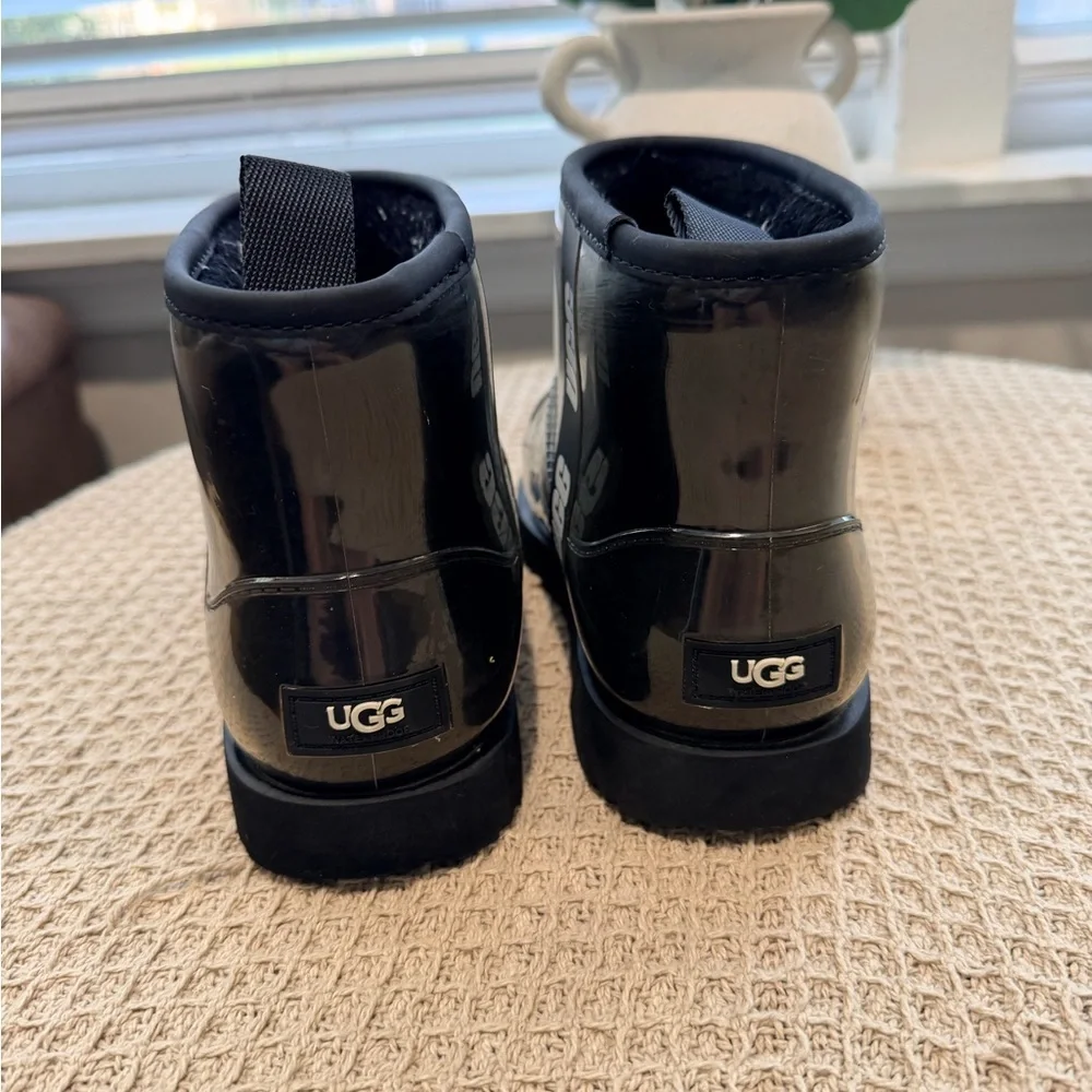 UGG Black Patent Kids Ankle Boots with Branded Side Strap